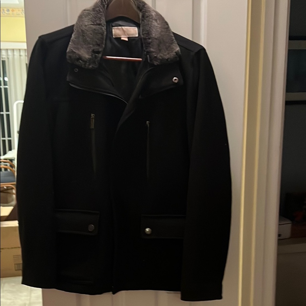 Michael Kors Black Jacket with Gray Faux Fur Collar